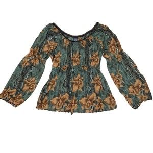 Vintage Suzie in The City Snakeskin & Floral Off The Shoulder Blouse Size XL